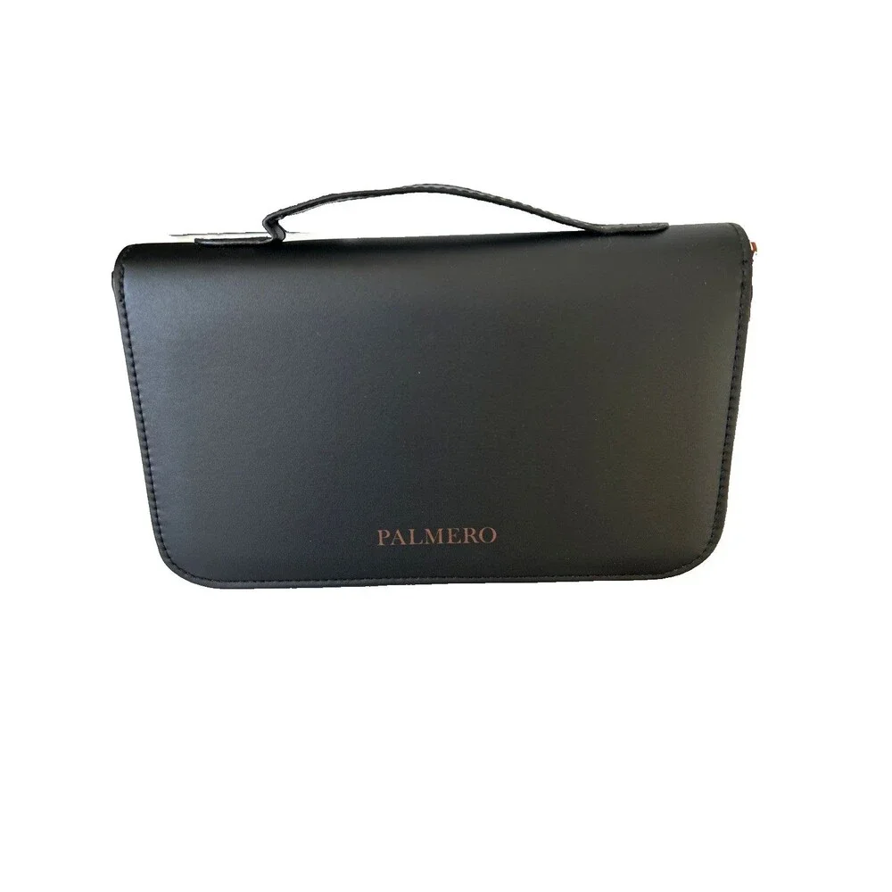 Palmero Makeup Brush Set Full Set 16 Brushes Faux Black Leather Zipper Case NEW